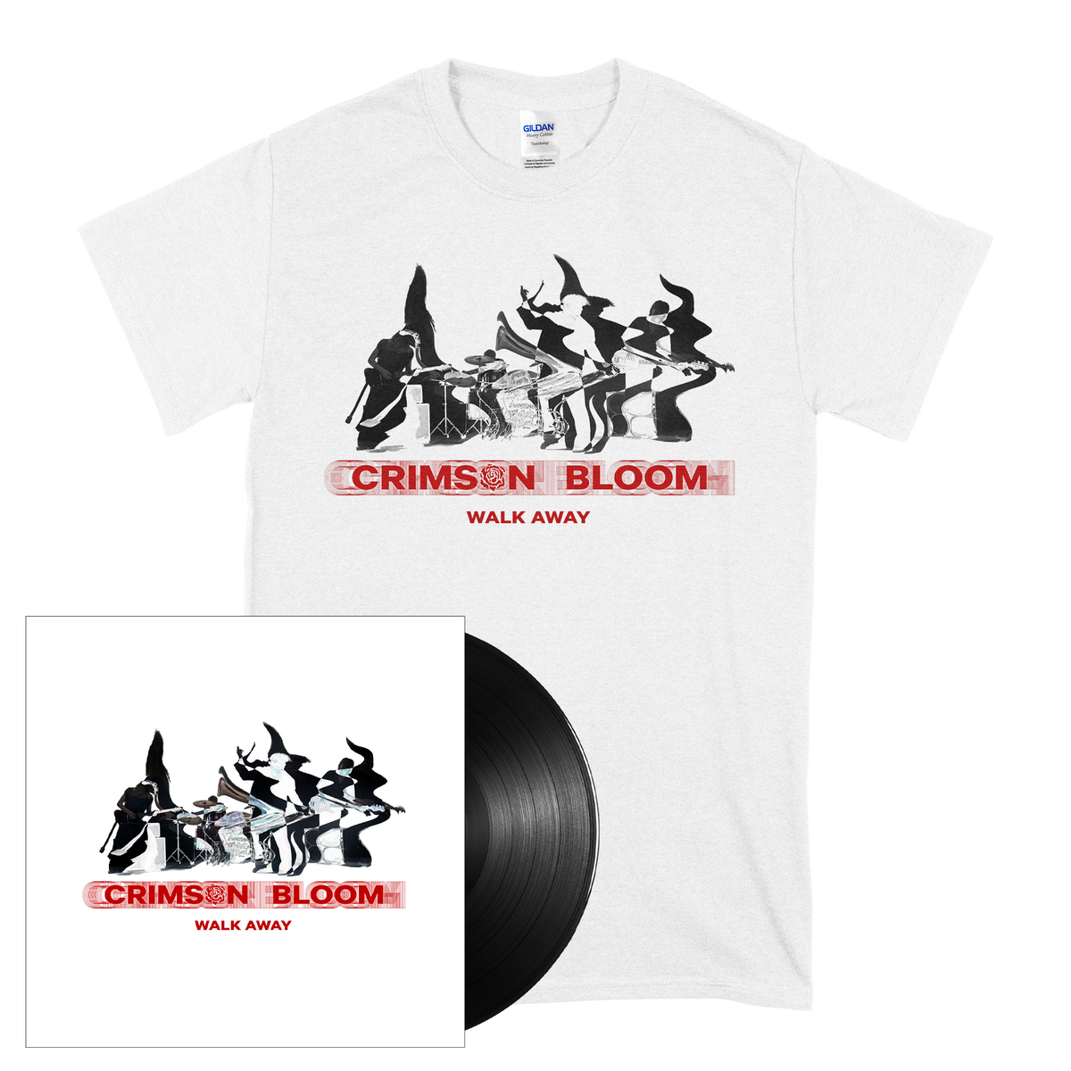 Crimson Bloom (Walk Away) T-Shirt+Black Vinyl Bundle
